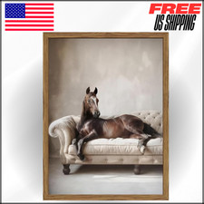 Vintage Western Brown Horse On Sofa Pictures Wall ArtDecor Framed Canvas, 12x16"