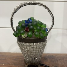 1920s Czech Art Deco Brass and Glass Beaded Fruit Basket Illuminant Lamp WORKS!