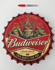 Budweiser King of Beers 14 Inch Bottle Cap Metal Wall Sign This Bud's For You