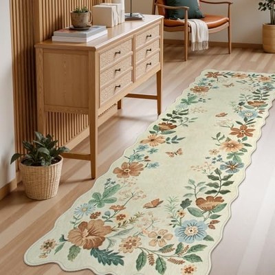  Floral Washable Runner Rug, 2'6''x8' Soft Hallway Rug Non Slip, Boho Ultra 