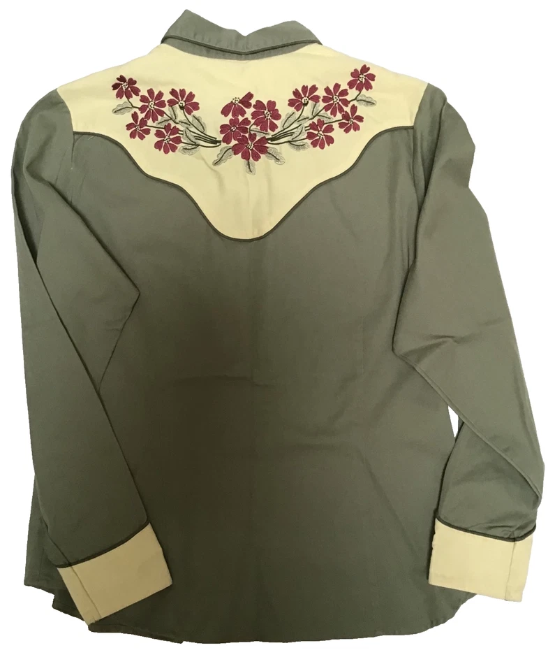 Camisa Western Vintage Roper Denver Verde Mujer LG Floral Bordada Perla A Presión Foto 4 de 4