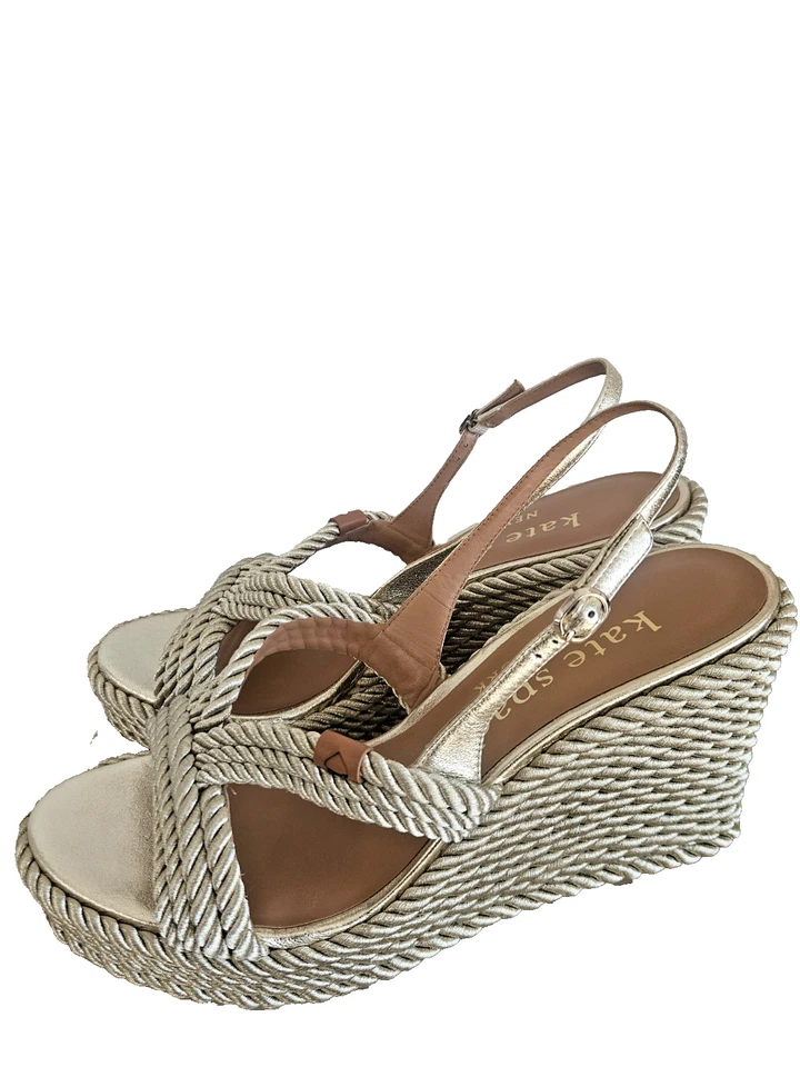 Sandalias de cuña Kate Spade Tahití plataforma alpargata para mujer talla 11 dorado pálido”  Foto 4 de 4