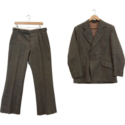 Saxon Hawk Suit Men's Size 40 Brown Check 2 Piece Savile Row Terylene Wool Prelo