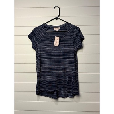 Philosophy Republic Clothing Striped Raglan TShirt Womens XS Navy Blue Viscose