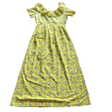 Vintage 70s Yellow Floral Prairie House Dress Ruffle Neck Maxi Cottagecore M/L