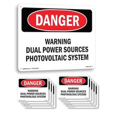 Warning Dual Power Sources Photovoltaic System OSHA Danger Sign - 5 or 10 Pack