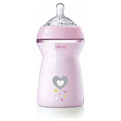 NATURAL FEELING 330ml Pink Bottle 6m+ Anti-Colic Silicone Teat Bean