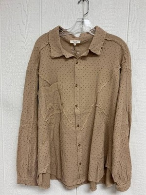 Easel Women's Long Sleeve Gauze Top Khaki