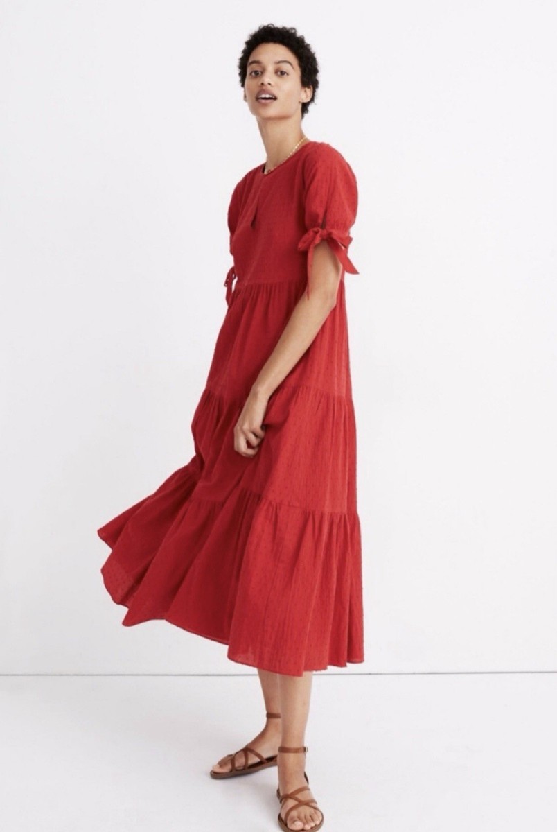 knee length dresses for ladies Wavy Trim Empire Waist Midi Dress – Ember Rayne