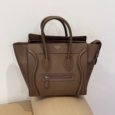CELINE Taupe Grained Leather Micro Luggage Tote bag