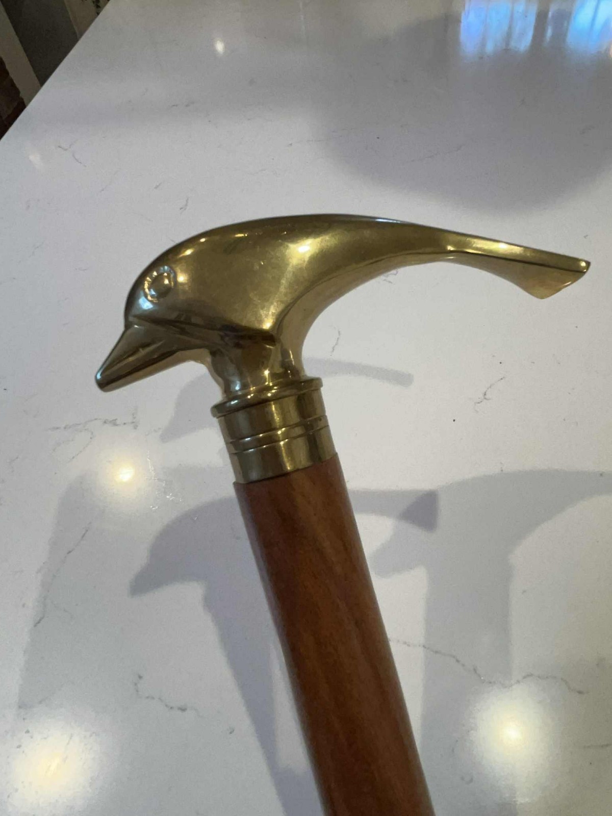 Solid Brass Dolphin Head Walking Stick-Solid Rose… - image 1