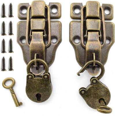 Retro Style Cabinet Duckbilled Toggle Hasp Latch and Antique Padlock Kit with Ma