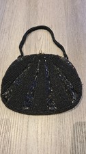 Hertford Handbag Black Beaded Vintage Evening Bag with Beaded Handle