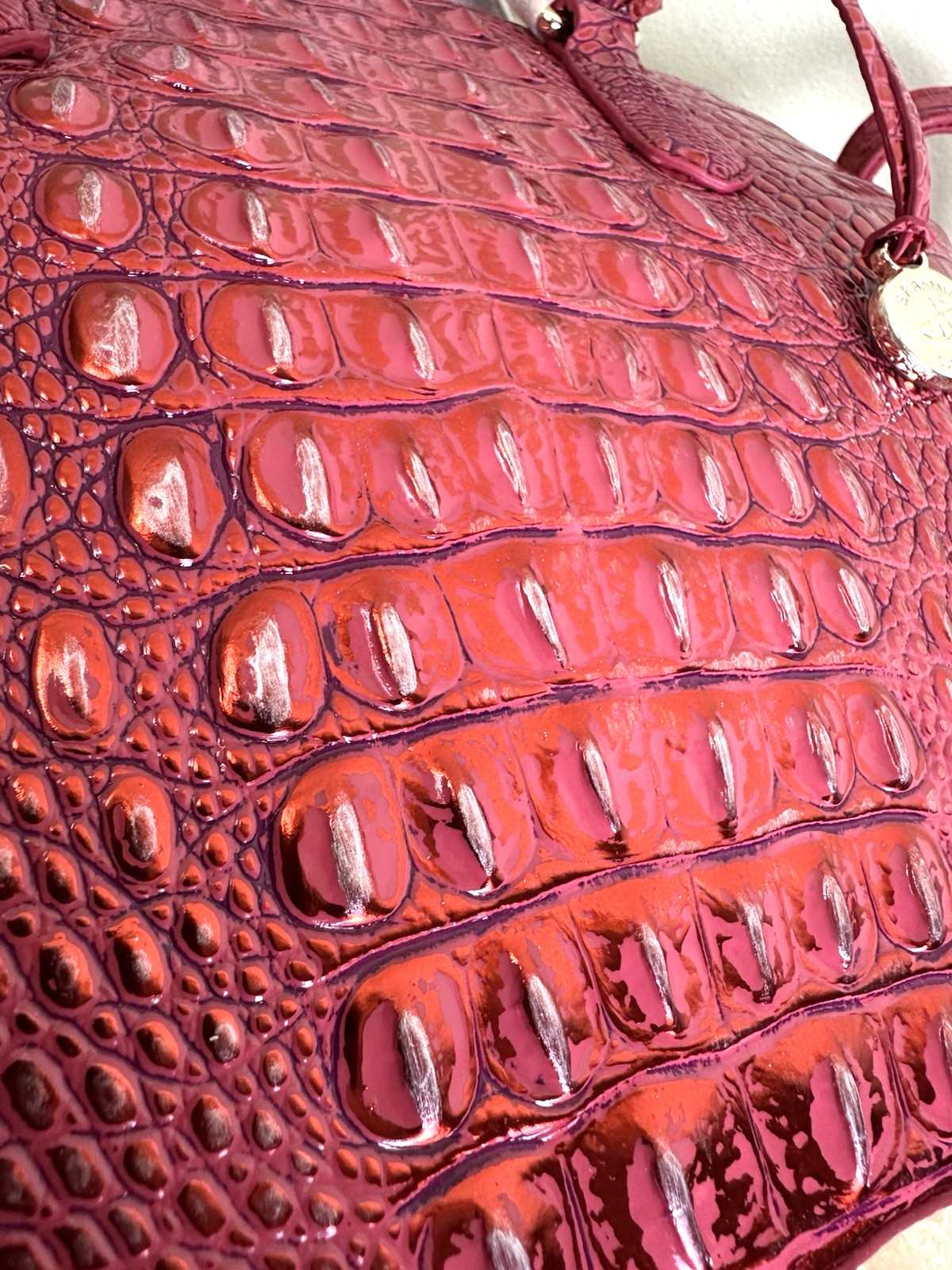 NWT BRAHMIN RED DRAGON METALLIC MEDIUM DUXBURY LEATHER DOME SATCHEL HANDBAG