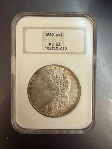 MS63 NGC FAT HOLDER 1889 MORGAN SILVER DOLLAR TONED PHILADELPHIA MINT