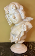 C. 1900 Bust of Divine Winged Cherub - Italian Marble By Emilio Fiaschi 18"