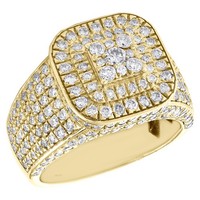 10K Gelbgold Rund Diamant Breit Quadratisch 16Mm Stufig Statement Rosa Ring 3.01