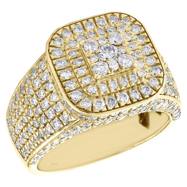 10K Gelbgold Rund Diamant Breit Quadratisch 16Mm Stufig Statement Rosa Ring 3.01-image