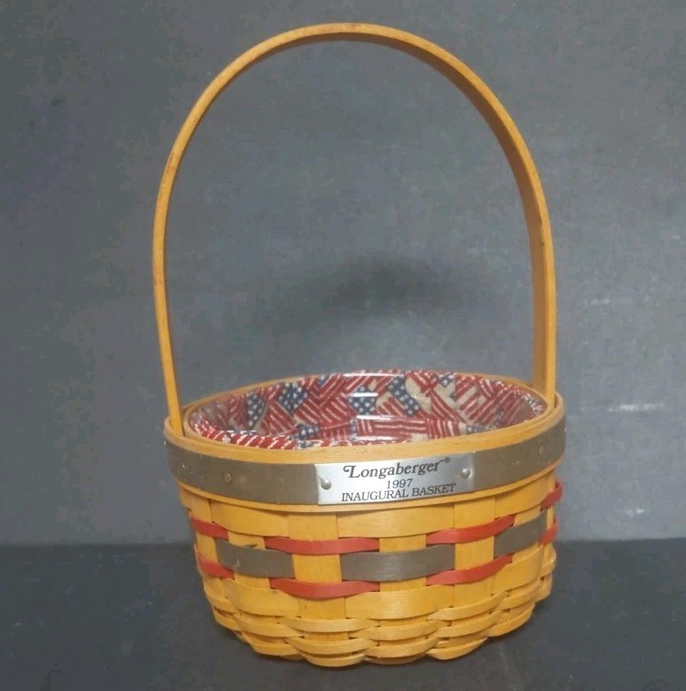 Vintage Longaberger 1997 Inaugural Basket W/Liner & Protector Round Red Blue