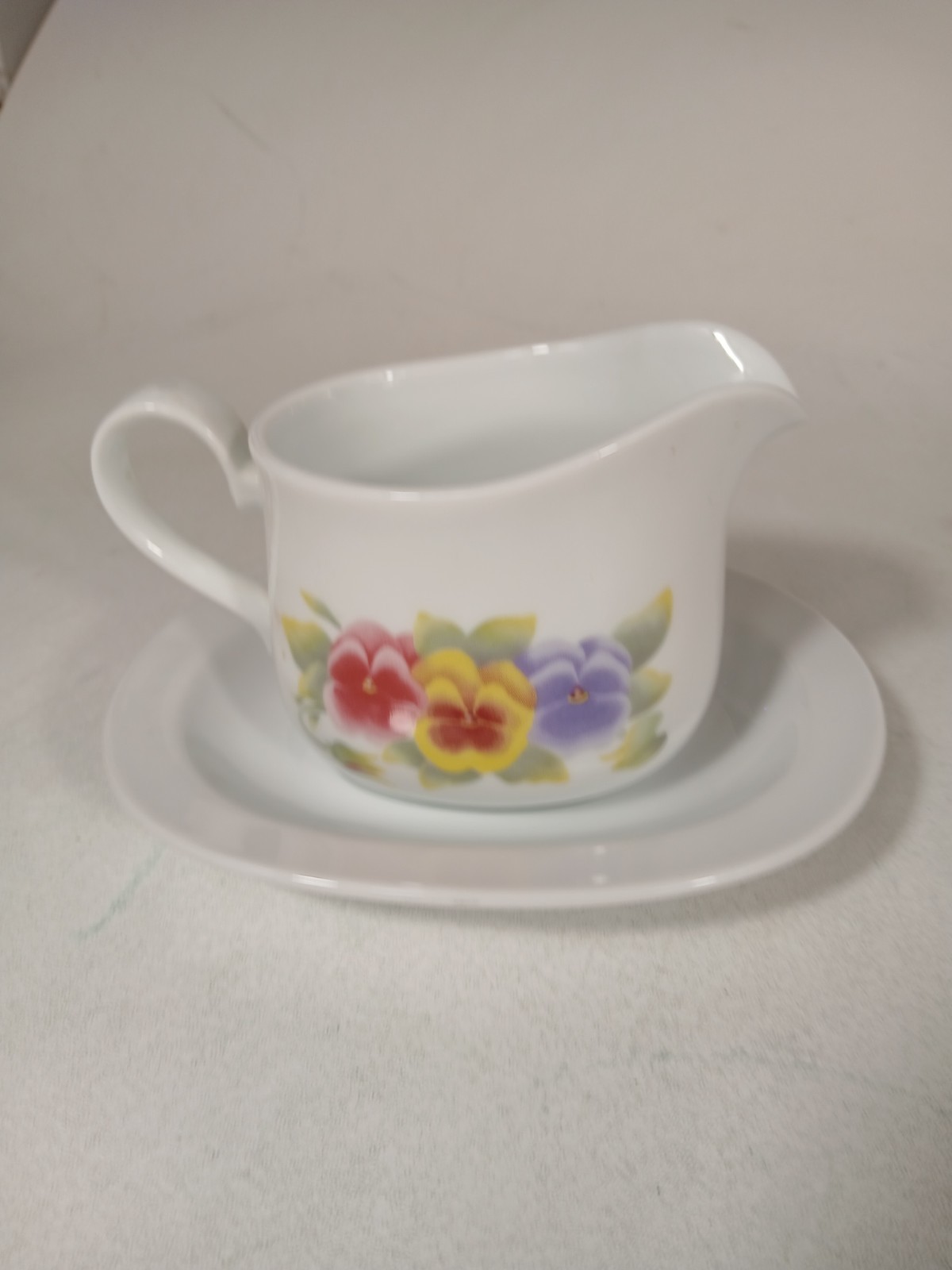 Summer Blush Pansy Corelle by Corning Ware Gravy Boat & Underplate