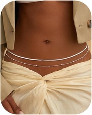 14K Gold Plated Waist Chain for Women, Layered Gold/Silver Belly CZ...