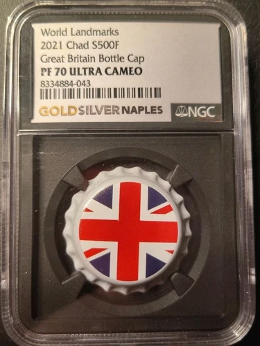 Chad. 2021, 500 Francs, Silver - NGC PF70 -  Bottle Cap, Great Britain 🇬🇧
