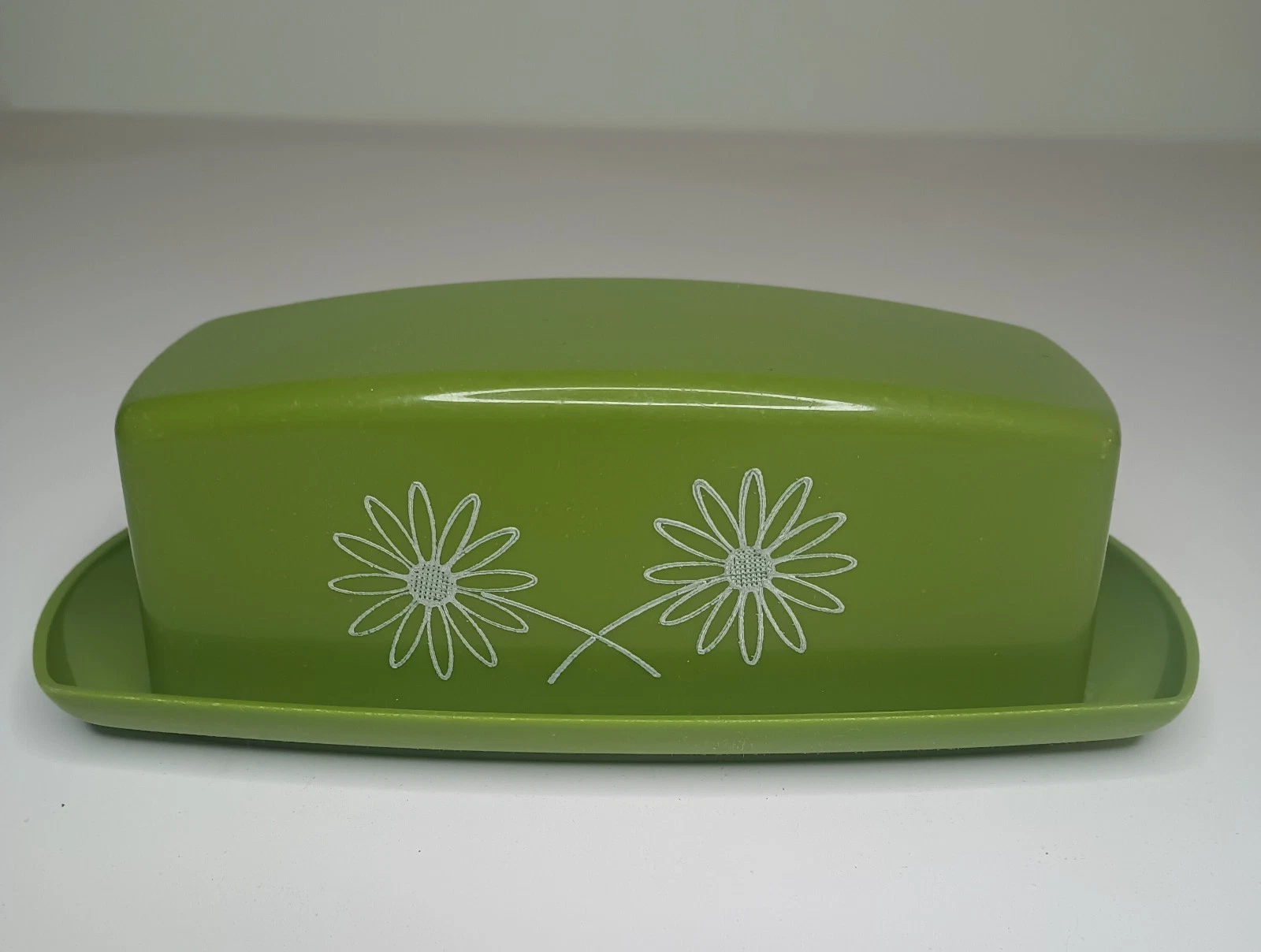 Vintage Mid-Century Modern Avocado Green Plastic Butter Dish