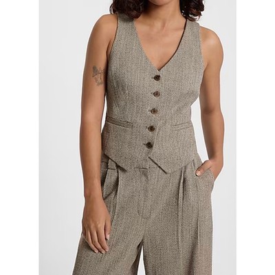 Express Editor Textured Herringbone Five Button Blazer Vest Modern Academic M