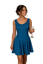 NWT Socialite Teal Blue Skater Dress Mini Fit Flare with Lace Shoulder straps L