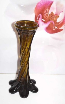 geschwungene (Swung) Vase aus Carnival-Glas Vintage 60/70gerJahr Bernsteinfarbe