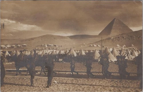 WW1 Australia Mena Military Camp Great Pyramid Egypt 1914 RPPC Photo Postcard