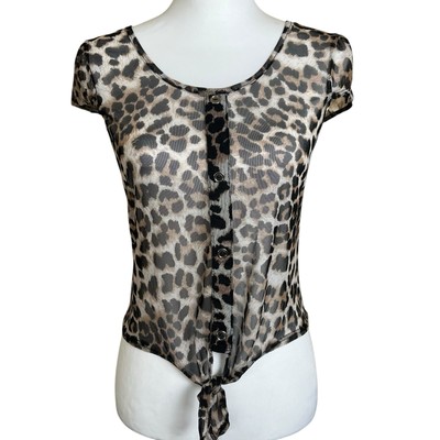 Y2K Charlotte Russe Sheer Animal Print Top Tie Front Going Out Juniors Size L 