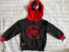 Marvel Spider-Man Boys Full Zip Hoodie Fleece Black Red XS Hooded Cotton Blend