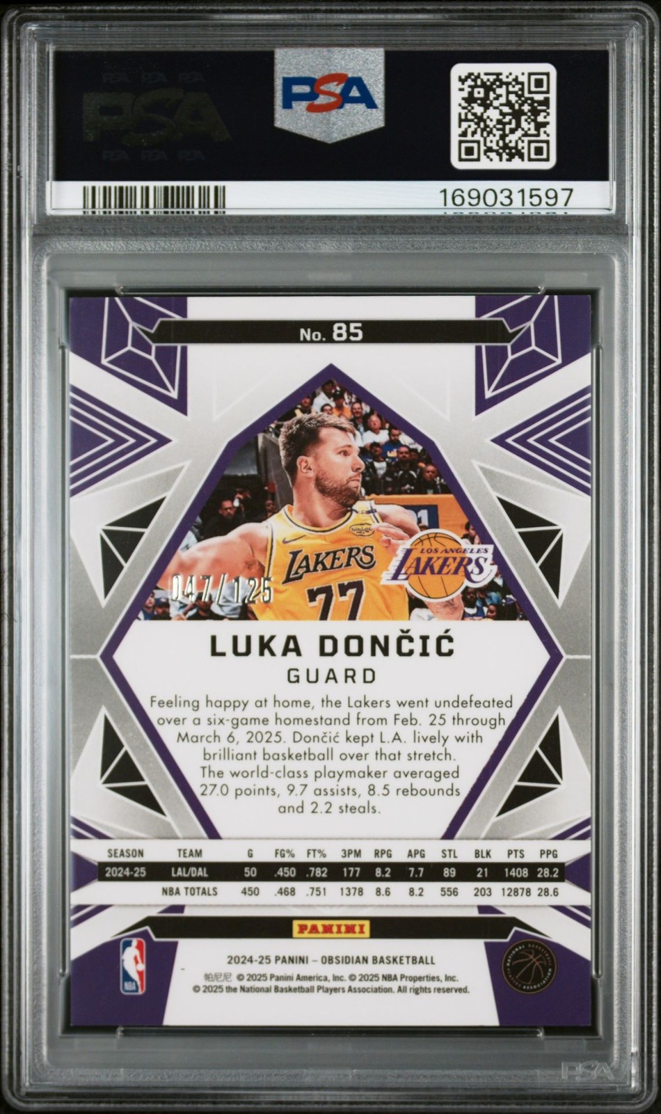 🔥PSA 9 2024 Obsidian Luka Doncic #85 Electric Etch Orange Flood /125 POP/9 view 2