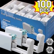 10 Ear Piercing Disposable Kit Silver Stud Earring Gun DIY Home Self Ear Sets