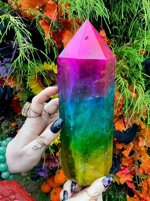 Rainbow Aura Fluorite Crystal Generator ~ 5 lb. 2 oz. ~ 9'' Tall Tower ~ Colorfu