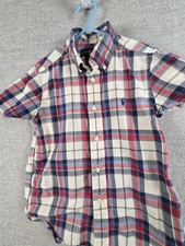 Polo Ralph Lauren Boys 5 Short Sleeve Button Down Shirt Red White Blue Plaid