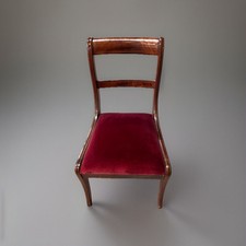 Englischer Biedermeier Mahagoni Holzstuhl 1898 / NEU BEZOGEN Roter Samt SELTEN
