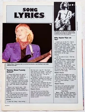 TOMMY SHAW (STYX) & BILLY SQUIER LYRICS~VTG 1985 POSTER FULL PAGE PINUP CLIPPING