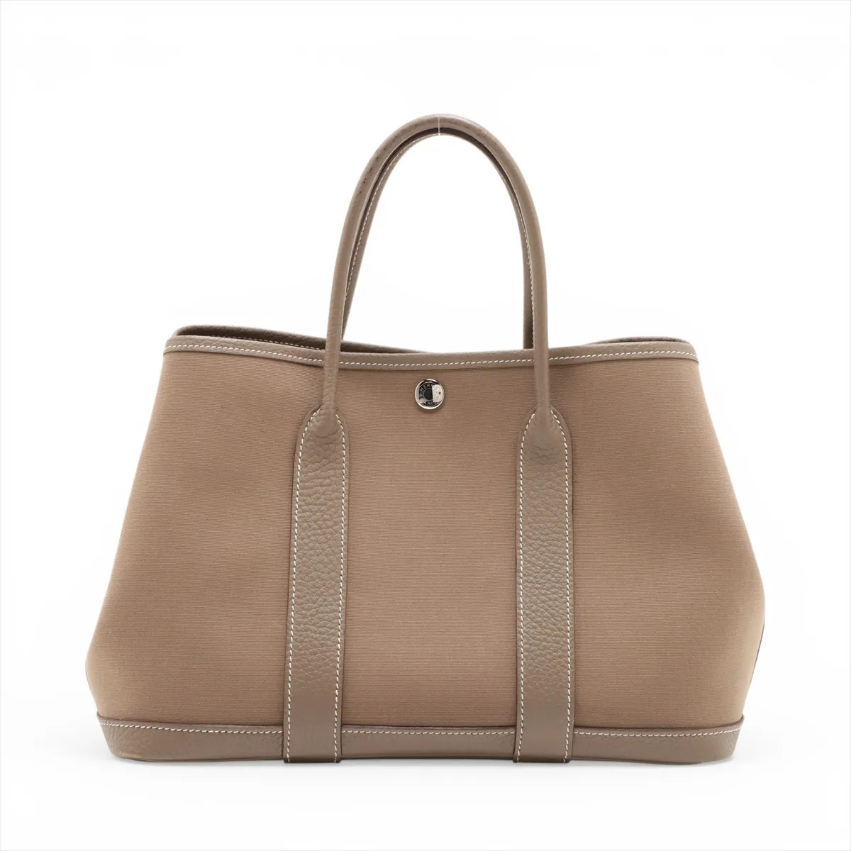 Hermès Garden Party 30 TPM Toile Officier × Negonda Etoupe Silver Metal Fittings