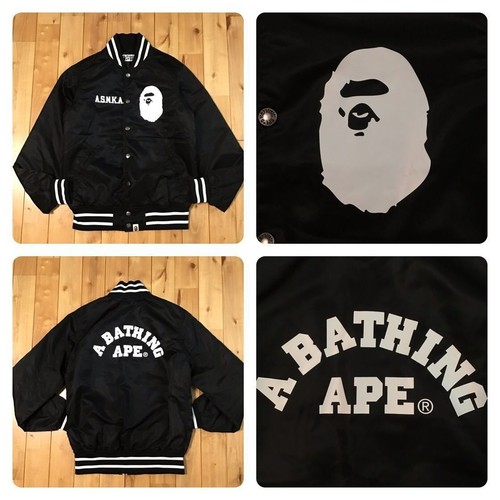 BAPE logo nylon varsity jacket Black A Bathing Ape Size S Good condtion 2503TY - Picture 7 of 10