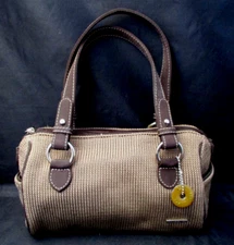 The Sak Handbag Purse Brown Knit Fabric 100% Polyester 5 Pockets Logo Charm EUC