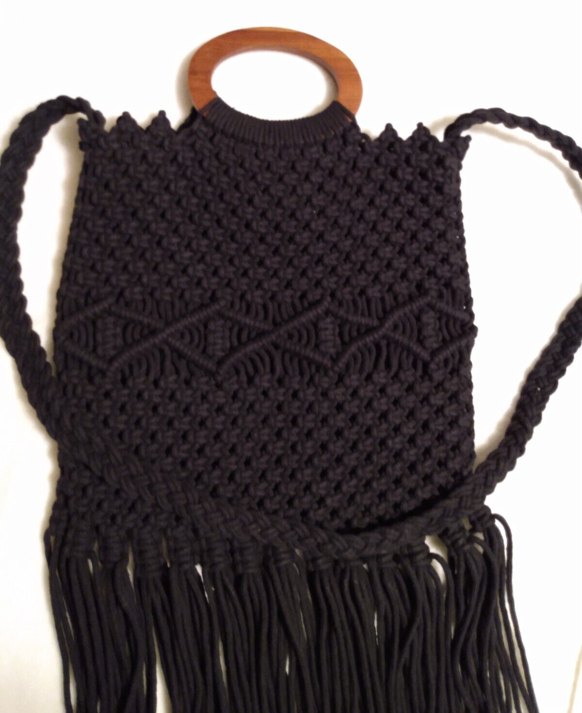 Danielle Nicole Crossbody Macrame Black Purse Woo… - image 3