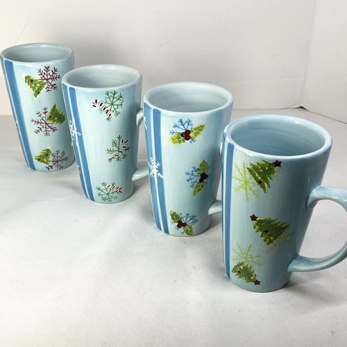 laurie Gates Tall Christmas Mugs 16oz shades of blue each unique - Picture 9 of 9