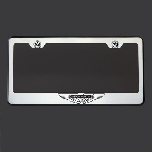 Chrome Aston Martin Logo Black Letter Laser Etched Engraved License Plate Frame - Picture 2 of 4