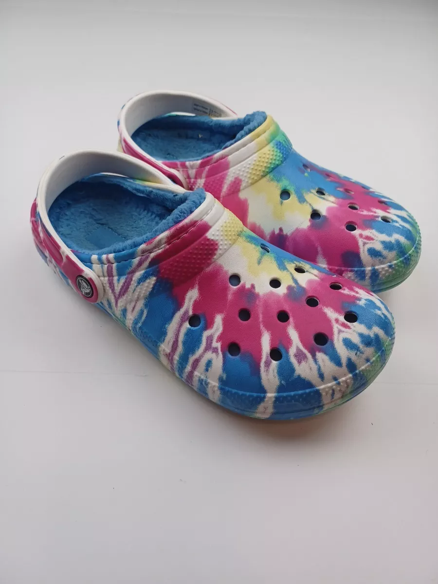 Multi colored lined crocs sale
