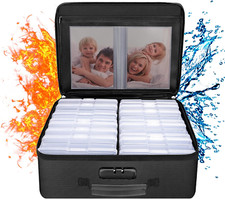 Fireproof Photo Storage Box w/ 16 Inner 4x6" Photo Case Organizer- Clear w/ Lock