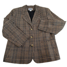 Sag Harbor Jacket Blazer Womens 16 Wool Blend Knit Brown Plaid Lined Button Vtg