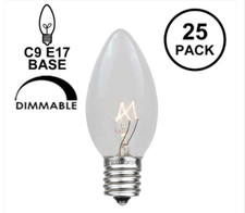 NOVELTY LIGHTS 25 PCS C9 7 WATT LONG LIFE BULBS CLEAR TRANSPARENT NEW