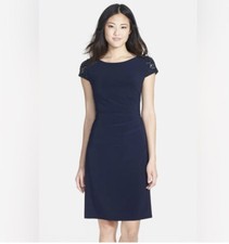 Eliza J Embellished Sleeve Ruched Sheath Dress Sz 16